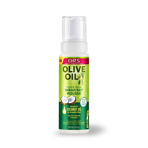 ORS Olive Oil Hold & Shine Wrap Set Mousse Infused with Coconut Oil for Restorative Shine 7OZ